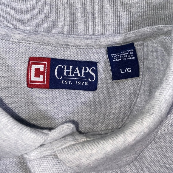 Chaps Mens Gray Short Sleeve Collared Polo Shirt Classic Logo Size L G - Picture 2 of 6
